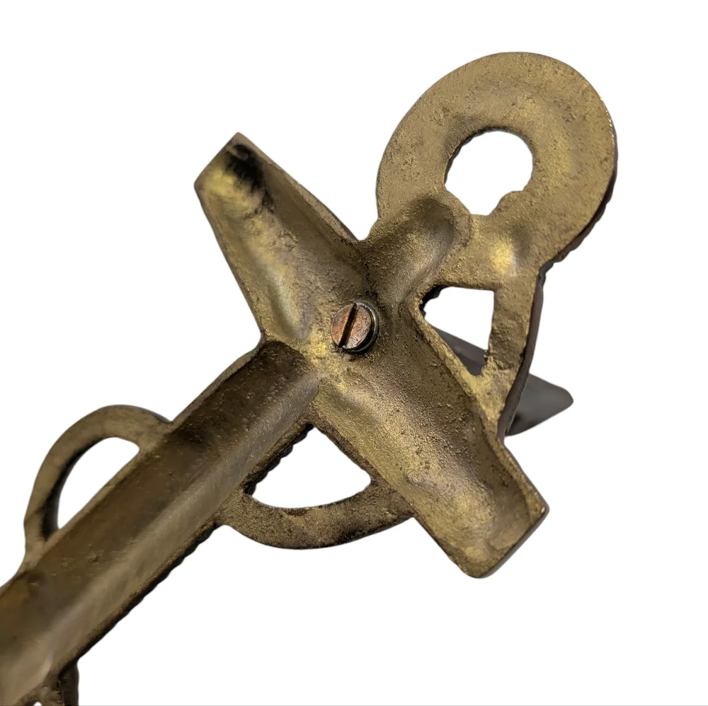 Vintage Large Cast Brass Anchor With Rope, Nautical Wall Mount. 7.5